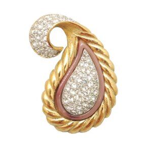 Vintage Signed Givenchy Paisley Pave Rhinestone Brooch, 1978